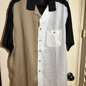 Paul Fredrick Black, White, and Tan Casual Shirt